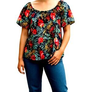Caution to the Wind Large Women's Short Sleeve Top Shirt Blouse Miss Size12 14 L